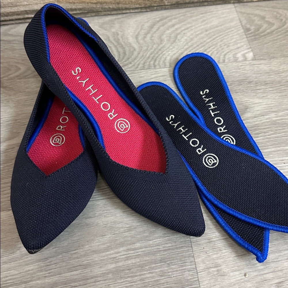 Rothy's Navy Flats with Blue Accents
